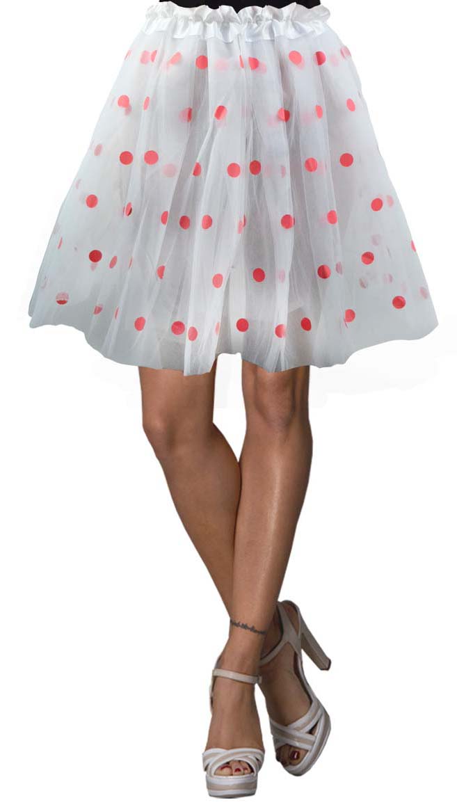 Damen Petticoat gepunktet, weiß-rot