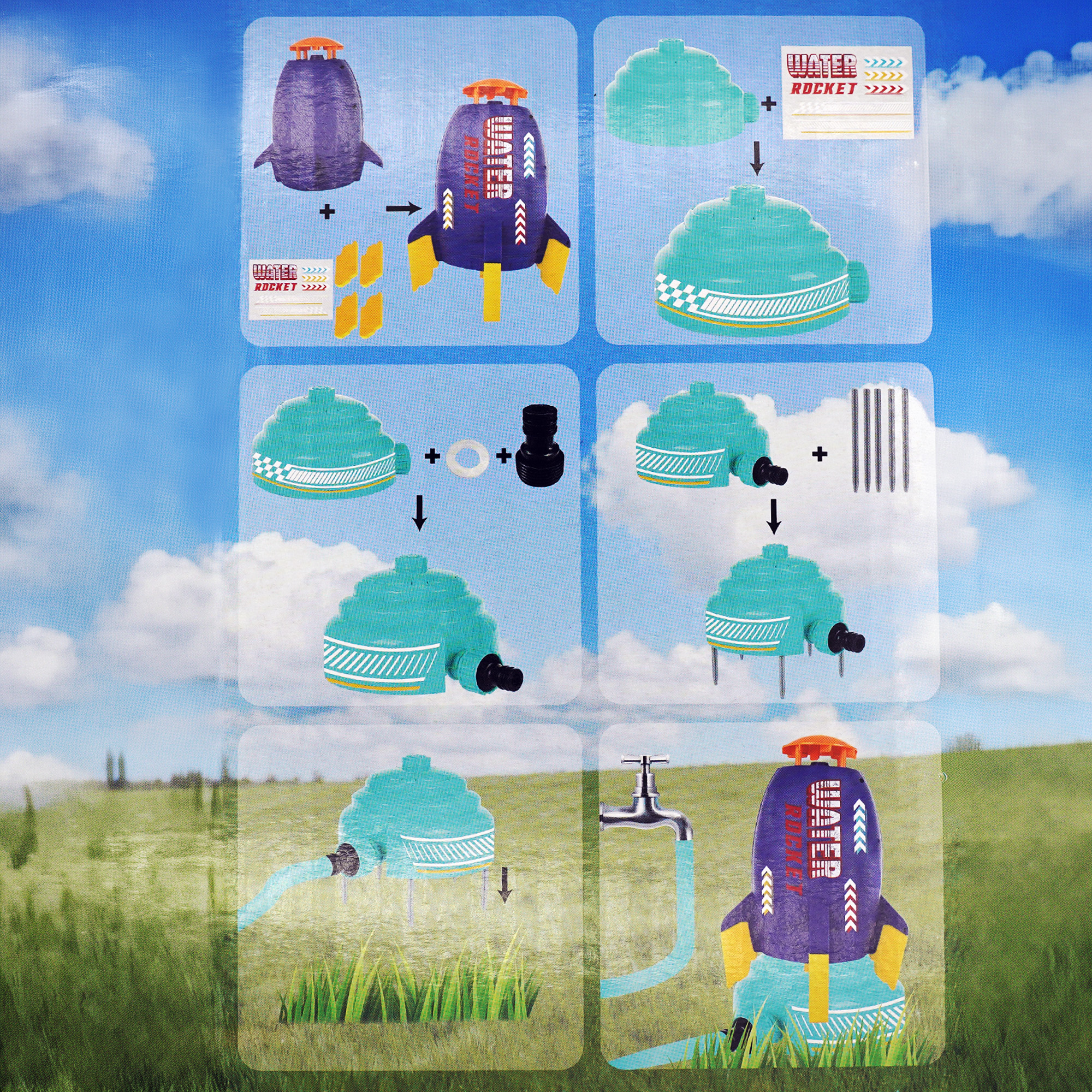 Wasserrakete Wasserspielzeug für Kinder Draußen - Rakete Wassersprenkler Gartenspielzeug - Fliegender Rasensprenger Sprinkler für Jungen & Mädchen - Outdoor Sommer Spielzeug