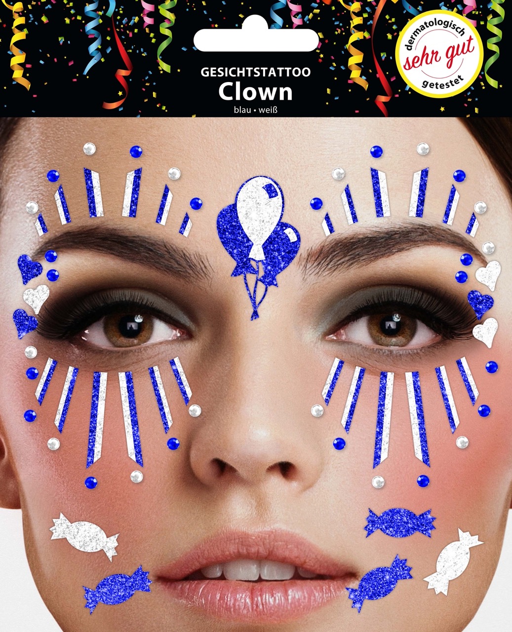 Gesichts-Tattoo Clown blau weiß