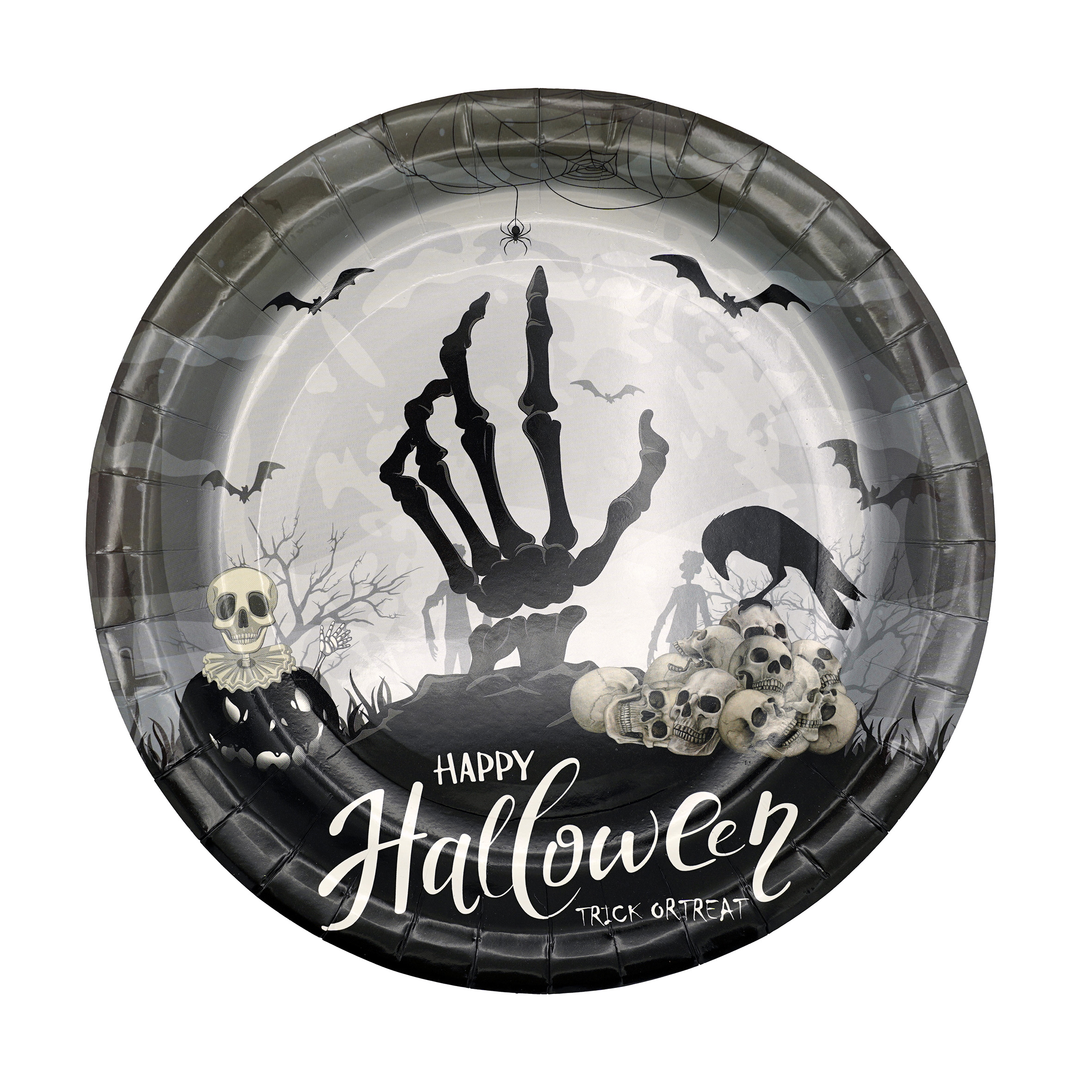 Pappteller Skeletthand "Happy Halloween"
