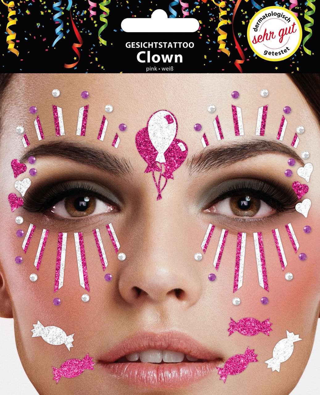 Gesichts-Tattoo Clown pink weiß