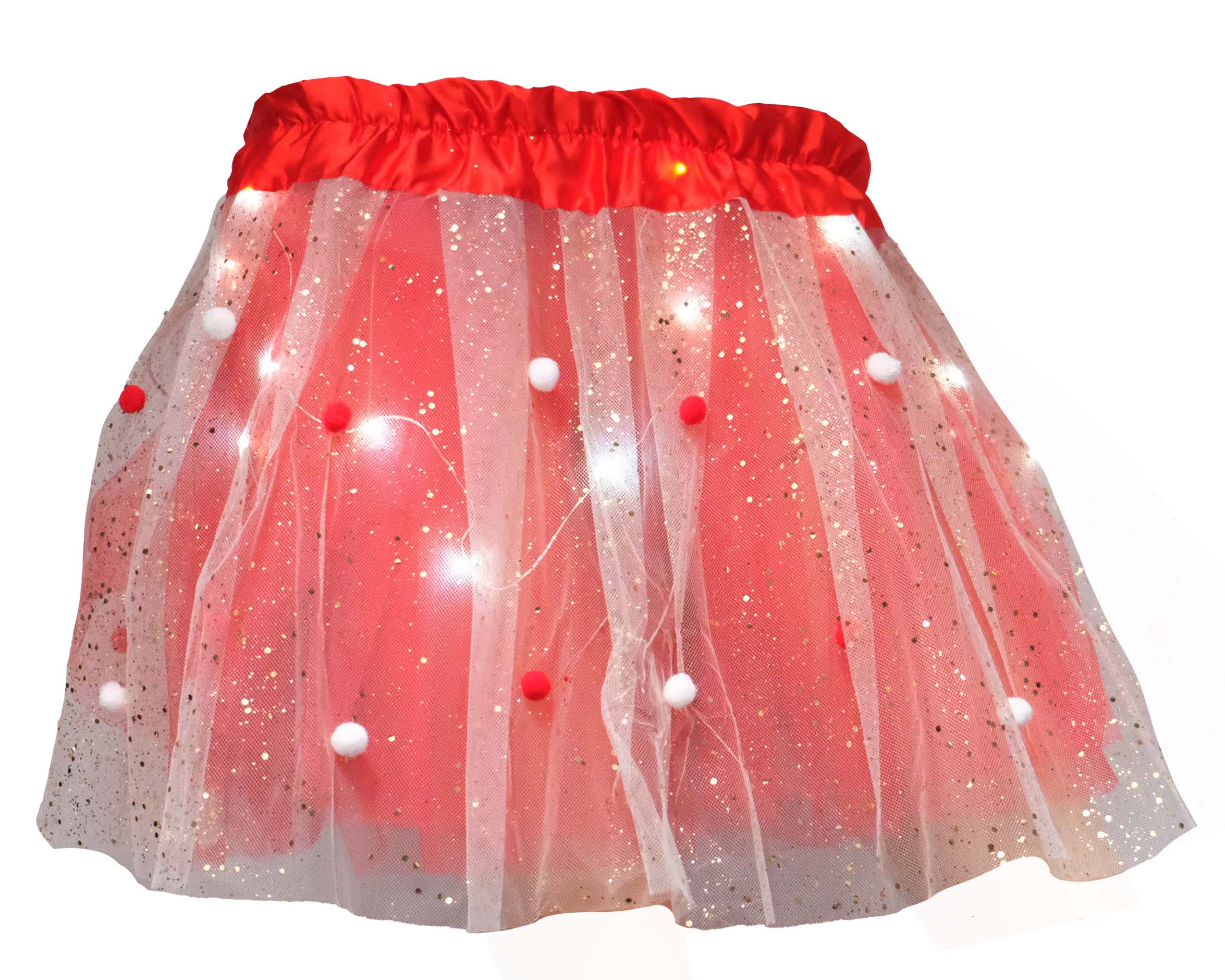 Petticoat Pompons Glitter LED 50cm (rot, weiß, silber)