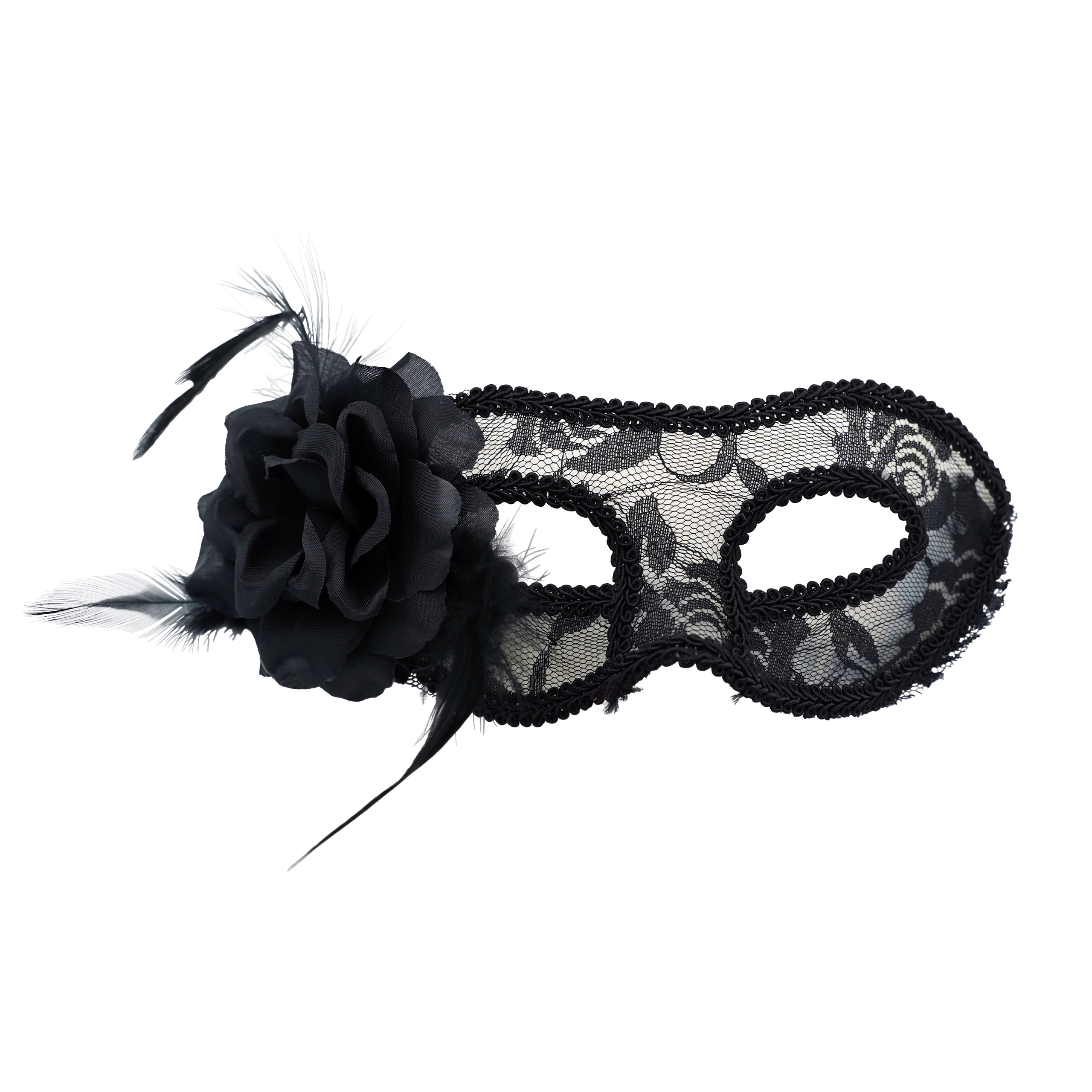 Venezianische Spitzenmaske mit Rose, 23x10cm