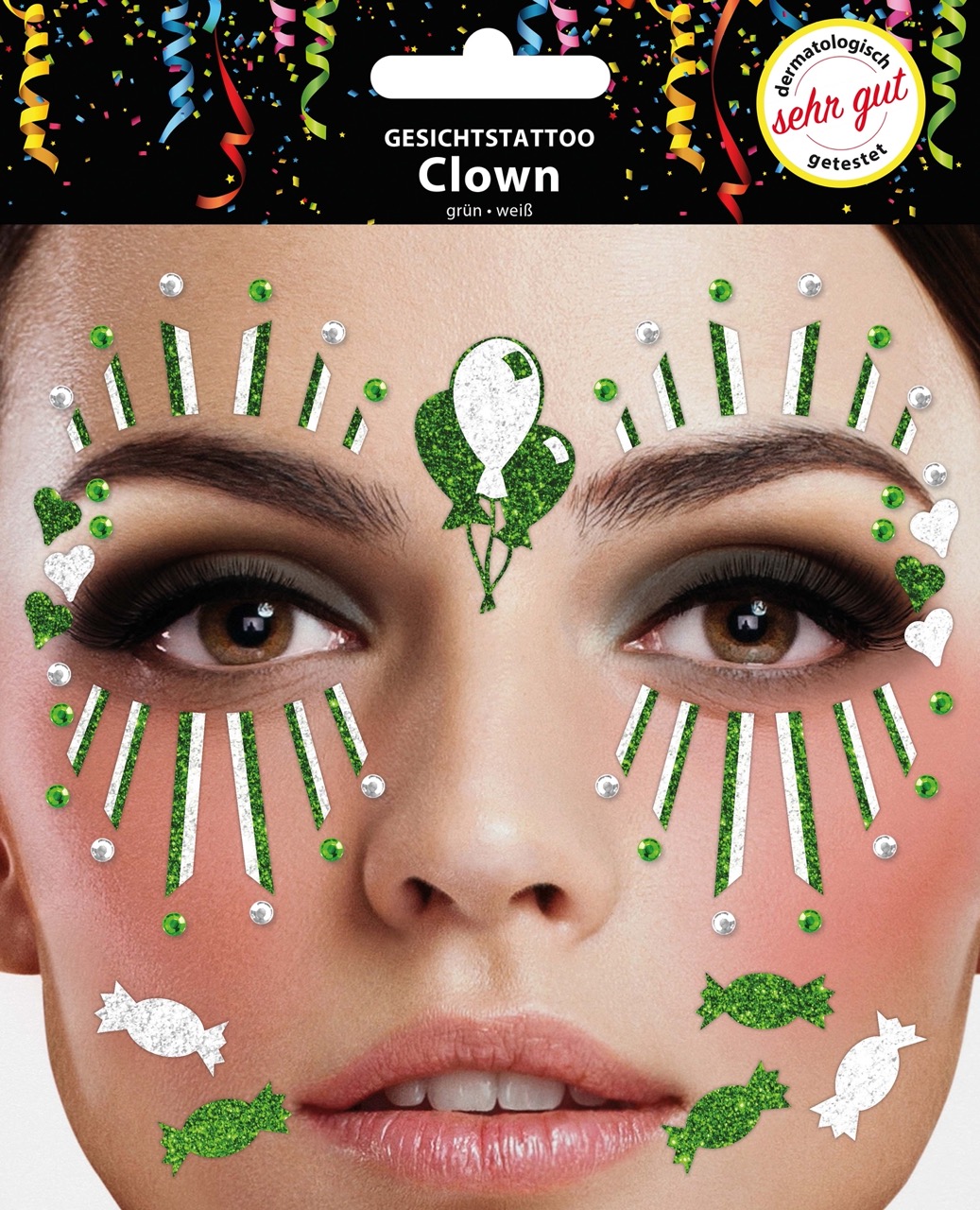 Gesichts-Tattoo Clown grün weiß