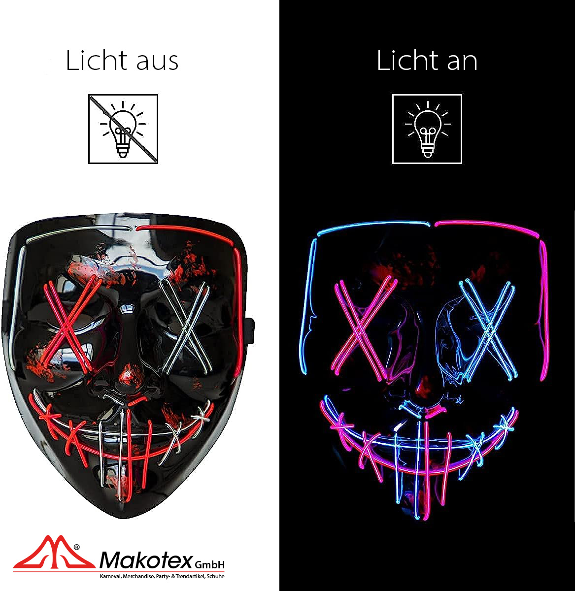 LED Maske Halloween | Leuchtmaske mit 4 Designs | Kostüm Zubehör
