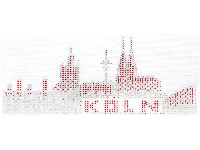 Strass Bügelbild Skyline Köln (rot,silber)